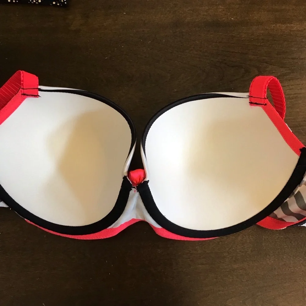 Victoria’s Secret 34D Very Sexy Balconet Striped Black and White Bra Hot Pink - Picture 5 of 9
